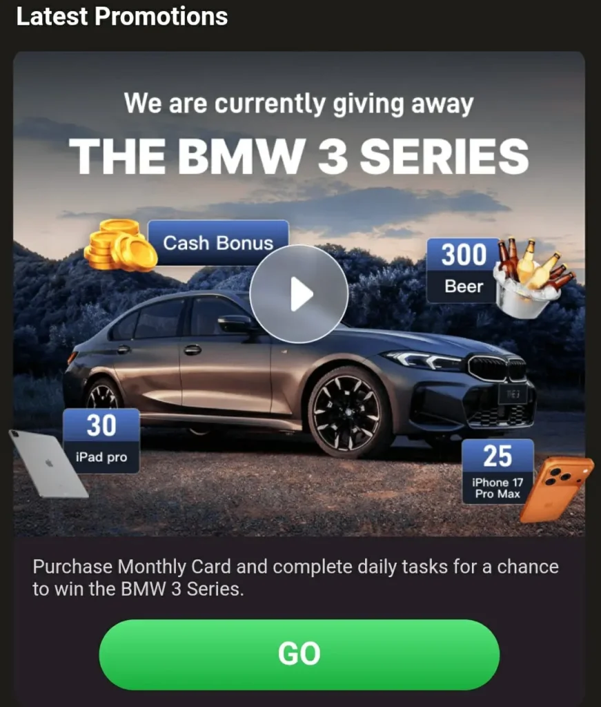 LG789 game APK BMW car promotion image
