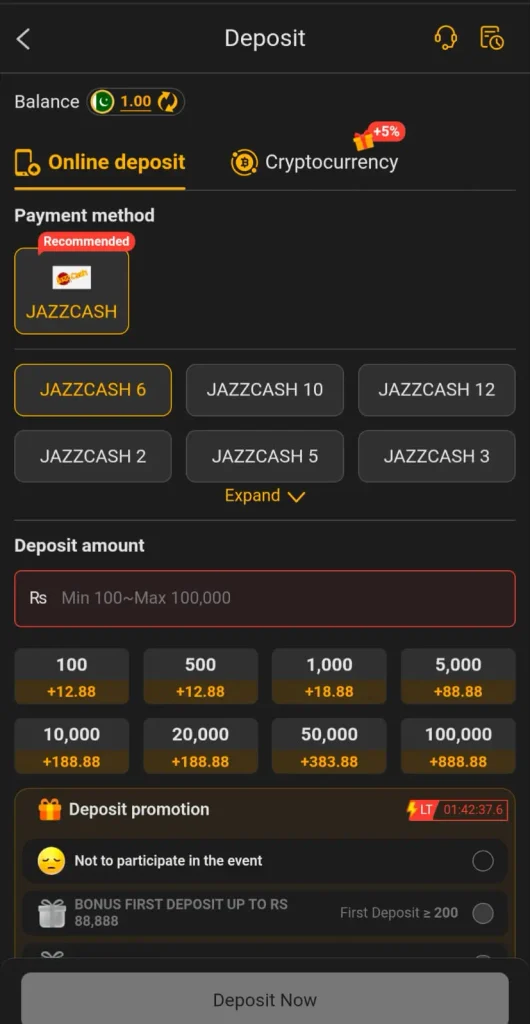 188 PKR Game wallet and payment options (JazzCash) for Pakistani users