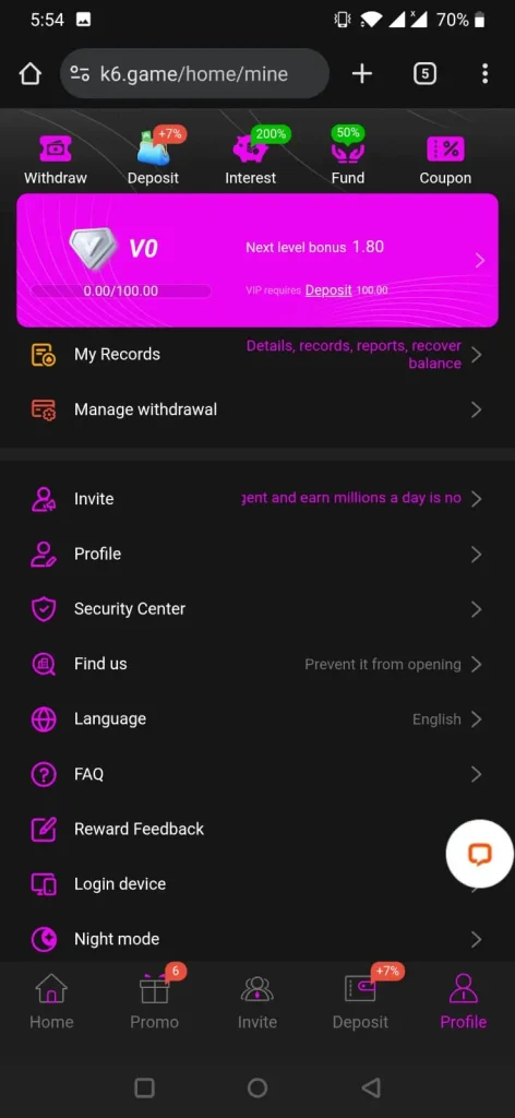 k6 game APK home page image for android users