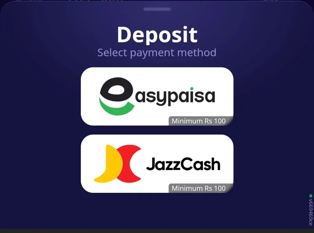 PROPK Game deposit screen with JazzCash and Easypaisa options