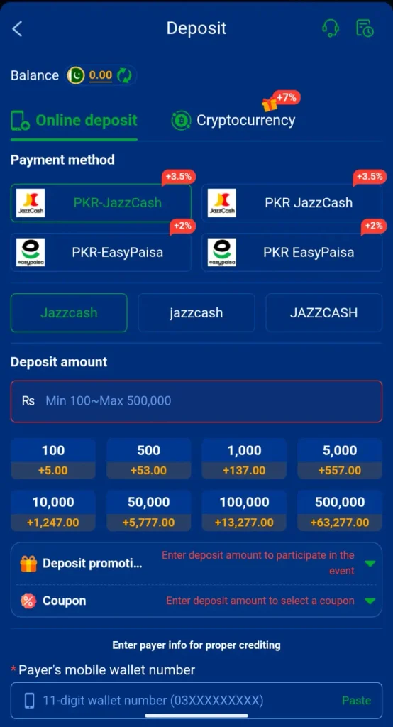 J33 Game Easypaisa and JazzCash payment options in Pakistan.
